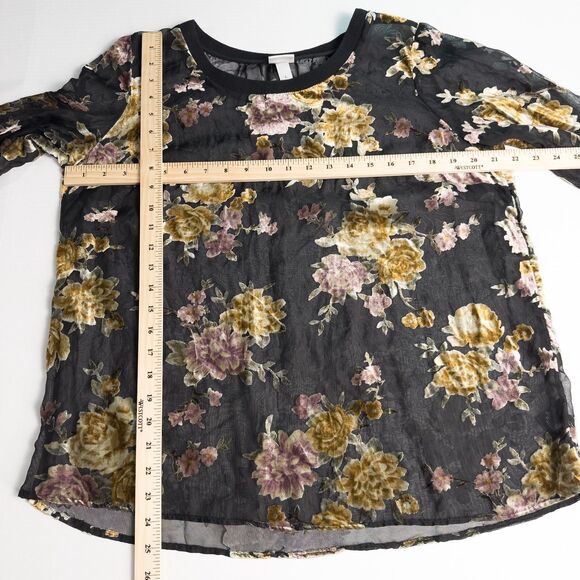 A New Day Floral Velvet Burnout Mesh Pullover Womens Large Sheer Whimsigoth - Picture 4 of 14